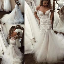 The Dresses Shoulder Mermaid 2021 Elegant Off Lace Applique Sweep Train Tulle Chapel Wedding Bridal Gown Vestido De Novia