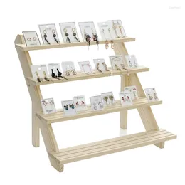 Jewellery Pouches Portable Wooden Retail Table Display Stand For Market Craft Shows Tradeshows Earring & Ring Rack 2/3/4-Tier Pack