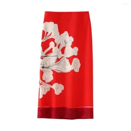 Skirts Women's Floral Summer 2024 Pink Midi Skirt Bodycon Sexy Y2k Elegant Fashion High Waist Inszartraf A Line