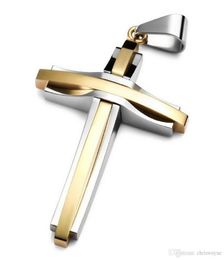 Men039s Stainless Steel Pendant Necklace Gold Cross Vintage men s Jewellery pendants Golden cross pendant with 23 inch Chain7460430