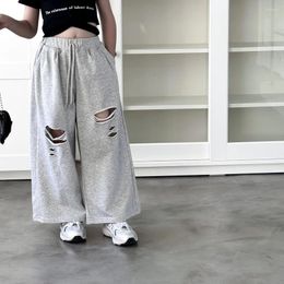 Trousers Children Clothing Kids Summer Korean Style Retro Ripped Casual Sweatpants Boys And Girls Thin Loose Straight Leg Pants