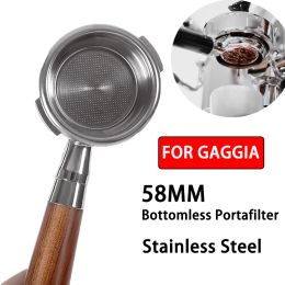 Sets Gaggia Bottomless Naked Portafilter Coffee Espresso Stainless Steel Coffee Handle 58mm Wooden Coffee Hine Philtre Portafilter