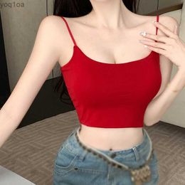 Women's Tanks Camis Womens fitted sleeveless vest with lightweight crop top spaghetti shoulder strap casual bottom solid color topL240429