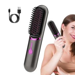 1pcs Wireless Hair Straightener Brush Fast Heated Multifunctional Curler Anti-scalding Heating Comb 240424