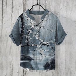 Men's Casual Shirts 2024 Fashion Trend Button Shirt Summer V-neck Henley 3D Printed Short Sleeve Top