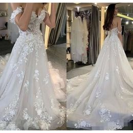 3D Applique Dresses The Off Gorgeous Floral Shoulder Embroidery Sweep Train Lace Up Back Country Wedding Gown Vestido De Novia