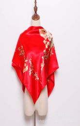 Scarves Designer Brand Spring Women Chinese Style Floral Print Red Blue Beige White Gray Pink Professional Silk Scarf 9090cm8128193