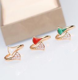 Luxury quality punk ring with fan shape malachte and red agate and white shell diamond for women wedding party Jewellery gift with b9225004