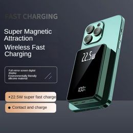 2024 4th generation portable fast charging full mirror digital display magnetic 2-in-1 wireless 15W power bank PD22.5W fast charging mobile power supply