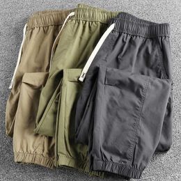 Men's Pants Spring And Summer New American Retro Woven Twill Elastic Waist Cargo Mens Washed Loose Straight Casual Trousers H240429