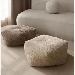 Pillow Mochi-Soft Lamb Wool Pouf Sofa Cover Living Room Pillowcase Beige Throw Cozy Footrest Plush Decor