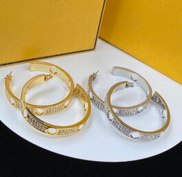 Hoop Earrings Designer Jewellery Silver Diamonds Earring For mens Women Fashion Letters Gold Earring F Stud Hoops With Box9966128