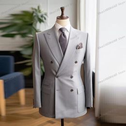 Men's Suits Grey Men Blazer Business Formal Office Coat Casual Work Prom Single Jacket Wedding Party Fashion Male Suit B14