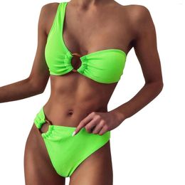 Women's Swimwear Summer Bikini Sexy One Shoulder Swimsuit Women 2024 Solid Color Tankini Bikinis Sets Push Up Brazilian Bathing Suits