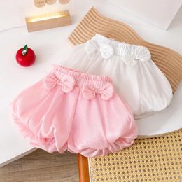Trousers Girls Summer Shorts 2024 Casual Fashion Solid Colour Bow Lantern Pants Lightweight And Comfortable Childrens Clothing