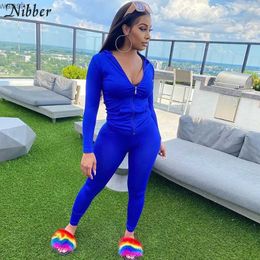 Women's Two Piece Pants Nibber Sports Casual Long sleeved Hooded Zipper Solid Two Piece Set for Womens Autumn Exercise Tight Top and Pants Matching SetL240429