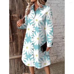 Casual Dresses Summer Elegant And Pretty Women's White Blue Black Flower Prints Female Shirt Dress Evening Luxury Prom