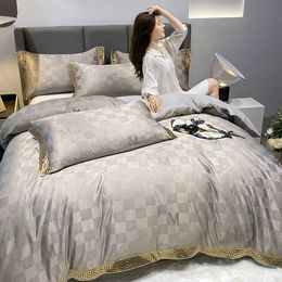 Luxury Gold Embroidery Bedding Sets Queen King Size Stain Silk bedclothes bed linens 4pcs cotton silk duvet cover sets 0429