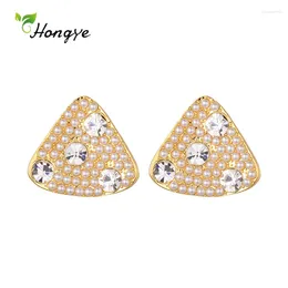 Stud Earrings Hongye Arrival Geometric Triangle Pearls Bijoux Big Zircon Party Jewelry For Women Brincos Christmas Gifts