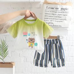 Clothing Sets Kids Baby Boys Summer Set 2024 Korean Fashion Children Cartoon Round Neck Short Sleeves Tops And Shorts Boutique