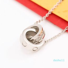 Luxury necklace love pendant designers necklaces dainty for women trendy fashion diamonds inlay double circle plated gold necklaces Customise