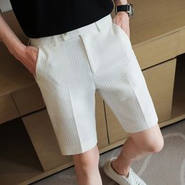 Mens Waffle Fabric Casual Shorts Summer Suits Shorts Men Solid Colour Business Dress Social Casual Slim Fit Wedding Streetwear 240511