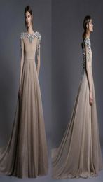 Champagne Prom Dresses A Line Bateau Neck Embroidery Beaded Sweep Train Evening Dress Custom Made Plus Size Formal Gowns Evening W9550261