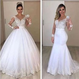 Mermaid Wedding Sheer Long Sleeves Dresses See Through Back Custom Two Pieces Bridal Gowns Modest Vestidos De Novia