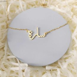 Pendant Necklaces Personalised customization of Arabic name necklace stainless steel cut name Islamic pendant religious Eid al Fitr gift for men and womenWX