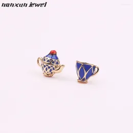 Stud Earrings Enamel Cute Fine Blue Teapot Cups Elegant Top Quality Coffee Earring Sweet Accessories For Lady Women