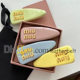 Brand Leather Barrettes Metal Letter Hair Clips Women Girl Cute Rainbow Barrette Luxury Hairpin for Party with Box