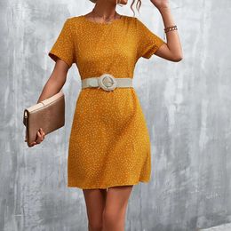 Summer Loose Casual Retro Elegant Fashion Womens Clothing Solid Colour Print Polka Dot O Neck Short Sleeve Y2K Dresses 240424
