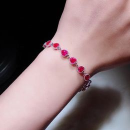 Vintage Bracelets For Women 925 Sterling Red Heart Cubic Zirconia Charm Bracelet Fine Jewelry Bridal Wedding Accessories 240424