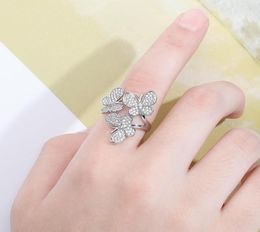 New Fashion Rose Gold Bling Cubic Zirconia Womens 3 Butterfly Open Cuff Finger Ring Iced Out Diamond Band Rings Hip Hop Jewelry Fo1714845