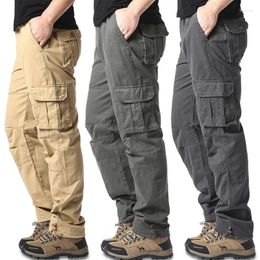 Men's Pants 2024 Large Pocket Loose Overalls Outdoor Sports Jogging Tactical Elastic Waist Pure Cotton Casual Work