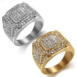 Hot Selling Style 316 Stainless Steel Titanium Gold Plated Full Diamond Luxury Hiphop Mens Ring