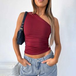 Women's T-Shirt CUTENOVA Solid One Shoulder Backless Shrink Can Top T-shirt Candy Tight Sexy Sleeveless Collar Free Ultra Thin Casaul TopL2405