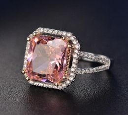 S925 Rings For Women Sterling Silver Pink Big Square Topaz Diamant Fine Jewellery Bridal Wedding Engagement Ring Luxury Bijoux Y18106732234