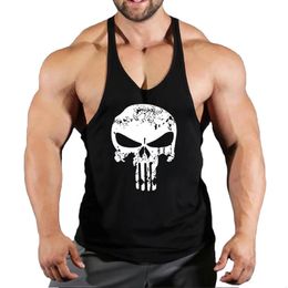 Gyms Workout Sleeveless Shirt Stringer Tank Top Men Bodybuilding Clothing Fitness Mens Sportwear Vests Muscle Singlets Skull Top 240428