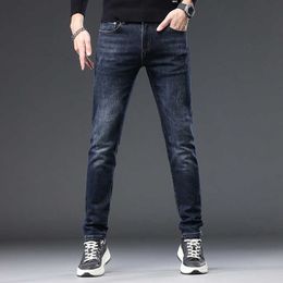 Mens Autumn Jeans High-end Trendy Brand Slim Fit Straight Leg Elastic Casual Fashion Pants Autumn and Winter Styles