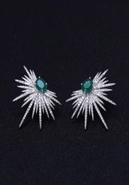 Stud janekelly Punk Style Spike Shape Earring Pave Cubic Zirconia brinco Green stone Sparkly Star Galaxy Earrings Clear 2211116581661