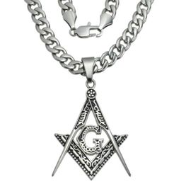 Pendant Necklaces Silver Tone Mens Stainless Steel masonry Masonic Mason Chain Necklace N2823612745523