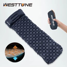 Westtune Camping Inflatable Mattress with Pillow Ultralight Outdoor Sleeping Pad Inflating Air Mat for Travel Hiking Backpacking 240416