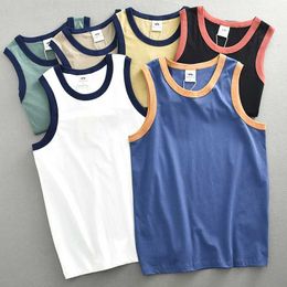 Men's T-Shirts Summer New Slveless O-neck Solid Colour T-shirt Mens Fashion 100% Cotton Washed Casual Sports Fitness Basketball Vest H240429