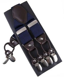 Fashion Suspenders leather alloy 6 clips Braces Male Vintage Casual suspensorio Trousers Strap FatherHusband039s Gift 35120c1815743