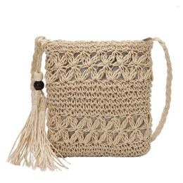 Bag Handmade Paper Woven Crossbody Bags Women Casual Summer Beach Vintage Square Ladies Knitted Solid Tassel Handbags