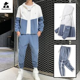 Men's Tracksuits Spring And Autumn Sportswear Suit Hooded Colorblock Casual Jacket Pants Teenager 2-piece Jogger Sweatshirt