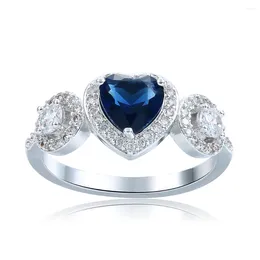Cluster Rings Romantic Fashion Heart Black Engagement Silver Plated Blue Zircon Inlaid Cz 1pc Pieces Jewelry For Women