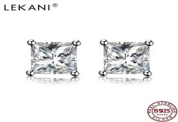 LEKANI 925 Sterling Silver Stud Earrings For Women SquareShape Clear Cubic Zirconia Girl Small Earring Engagement Fine Jewelry 216373515