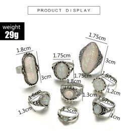 With Side Stones Tocona Vintage Antique Sier Colour Rings Sets Colorf Opal Crystal Stone For Women Men Bohemian Jewellery Anillos 6421 Dr Otigs